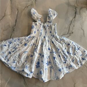 Floral Smocked Dress - Blue and White